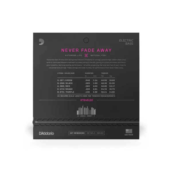 D'Addario XTB45130 XT Nickel Plated Steel 5-String Long Scale Bass Strings - Image 2
