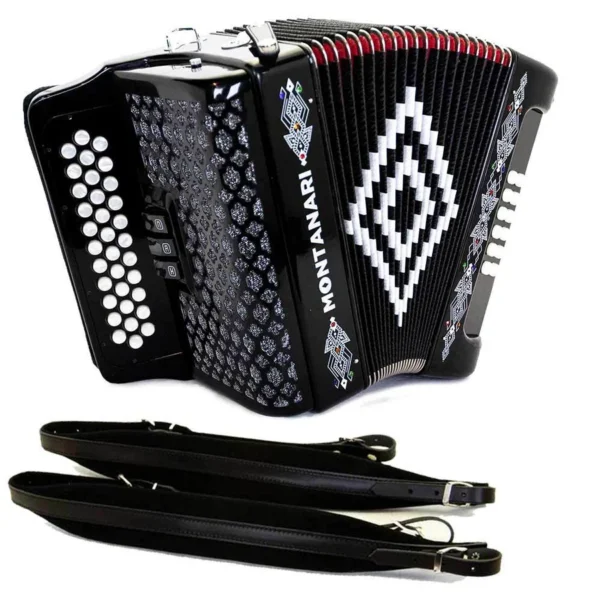 Montanari 3412 3 Switch Accordion FBE Black with Cantabella Straps Bundle