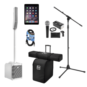 Electro-Voice EVOLVE 30M White – Carrying and Rolling Bag – Ipad Air 2 16GB Reconditioned – SM58 Mic – XLR Cable – Mic Stand