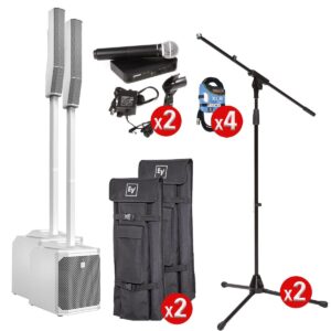 Electro-Voice EVOLVE 30M White (Pair) – (2) BLX24/PG58 Wireless Mic – (2) Mic Stands – (4) XLR Cables – (2) Mic Clips