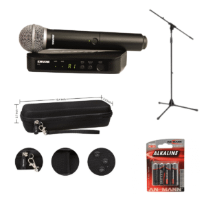 Shure BLX24/PG58 – Aproca Mic Case – Mic Stand – 4 AA battery set