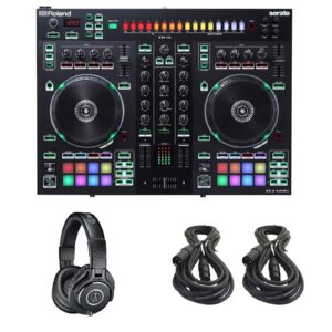 Roland DJ-505 Serato DJ Controller with Strip Light Kit & (1) Audio-Technica ATH-M40x Professional Monitor Headphones